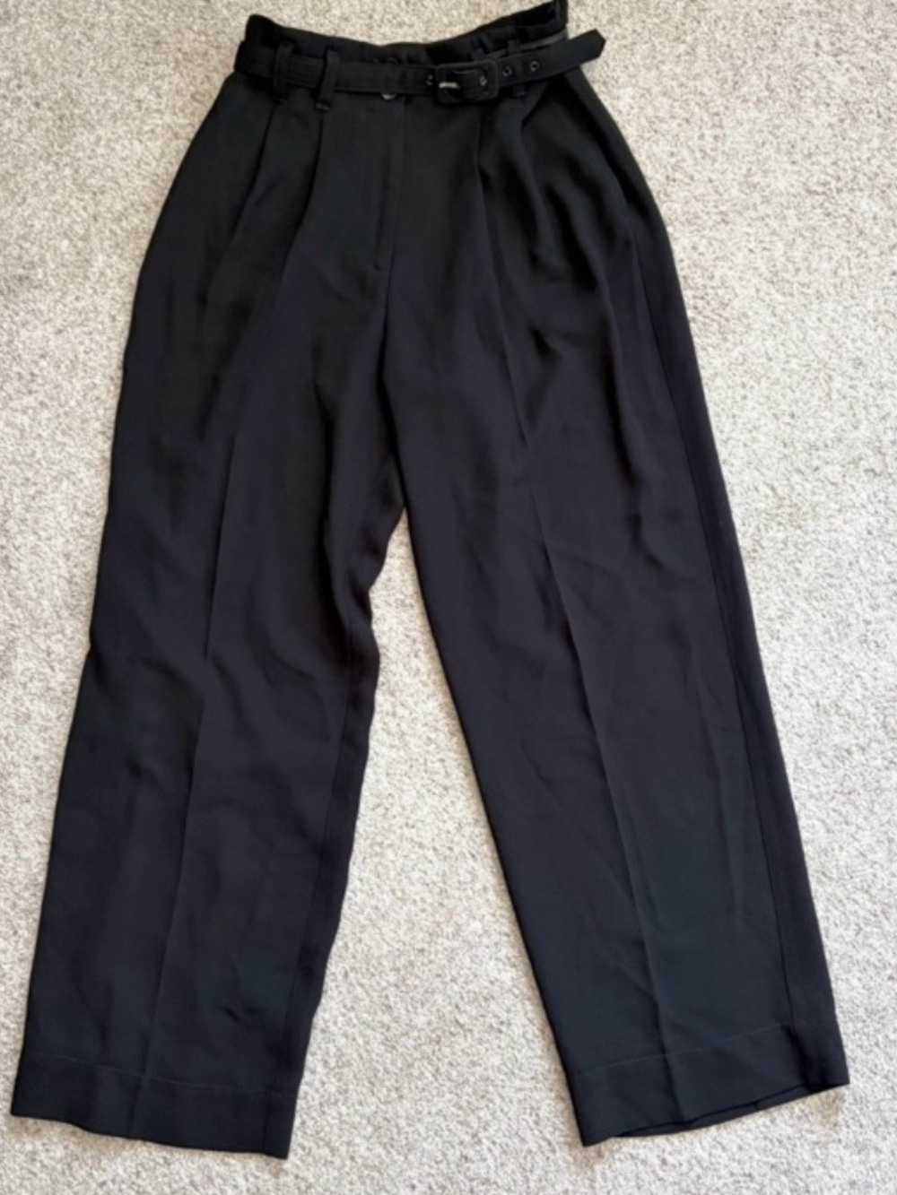 VTG 90s High Rise Pants Trousers Belted Old Money Women S Black R Wear wide leg